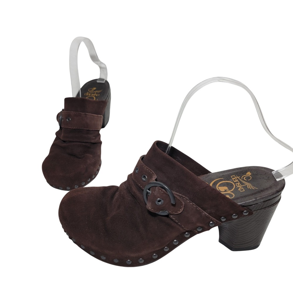 Dansko Nadine Brown Suede Studded Buckle Clogs Mules EU 39 US 8.5-9 7700457800